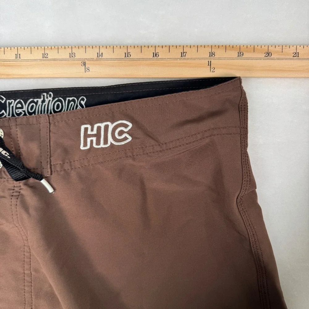 Hawaiian Island Creations HIC Brown Board Shorts Men's 36 Surf Swim Trunks Y2K